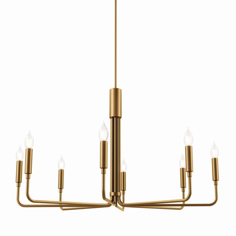 Satin Brass 8-Light Candle Chandelier with Adjustable Rod