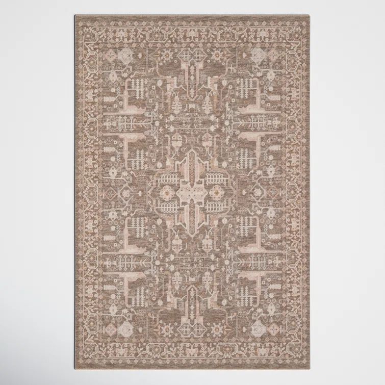 Taupe and Cream Synthetic 6' x 9' Rectangular Rug