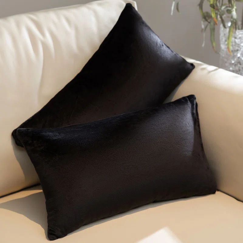 Luxurious Black Velour Decorative Throw Pillows Set of 2