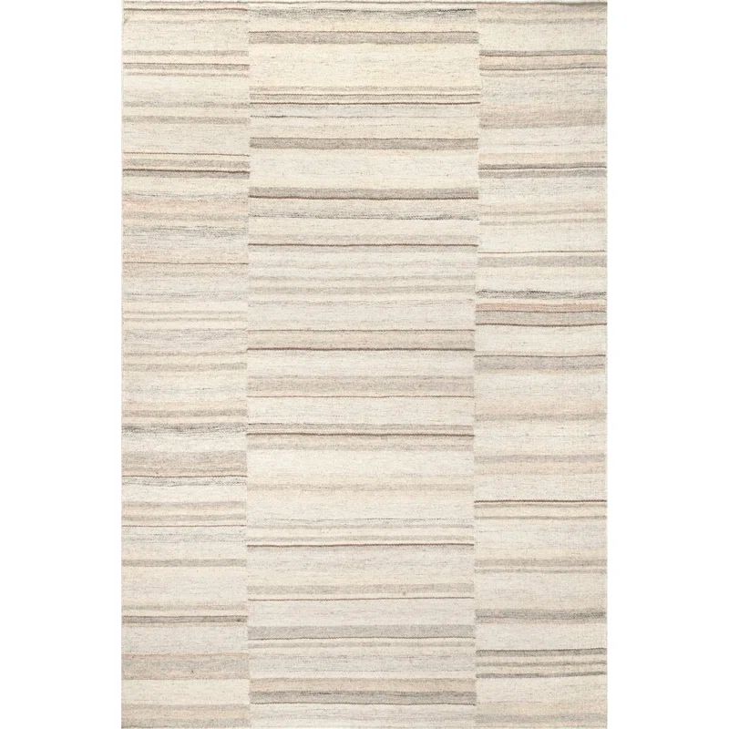 Handmade Beige Wool-Blend Rectangular Striped Area Rug 4' x 6'