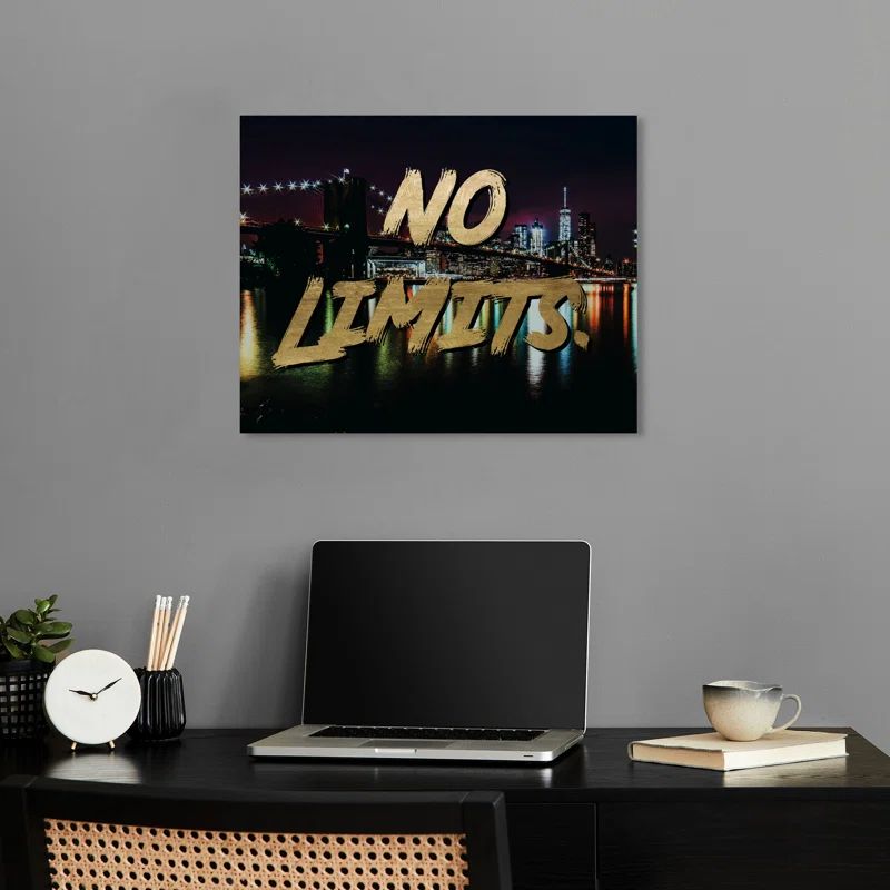 No Limits Gold Text on Black Canvas Motivational Quote Art
