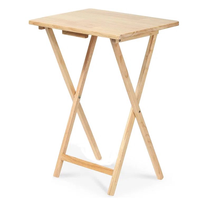 Beige Solid Wood Folding TV Tray Table Set