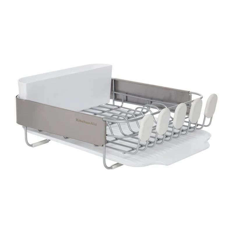 Compact White and Stainless Steel Dish Rack with Drainboard