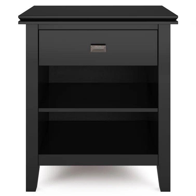 Black Solid Wood 24" Contemporary Bedside Nightstand with Drawer