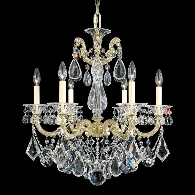Antique Silver 6-Light Traditional Chandelier with Clear Heritage Crystal