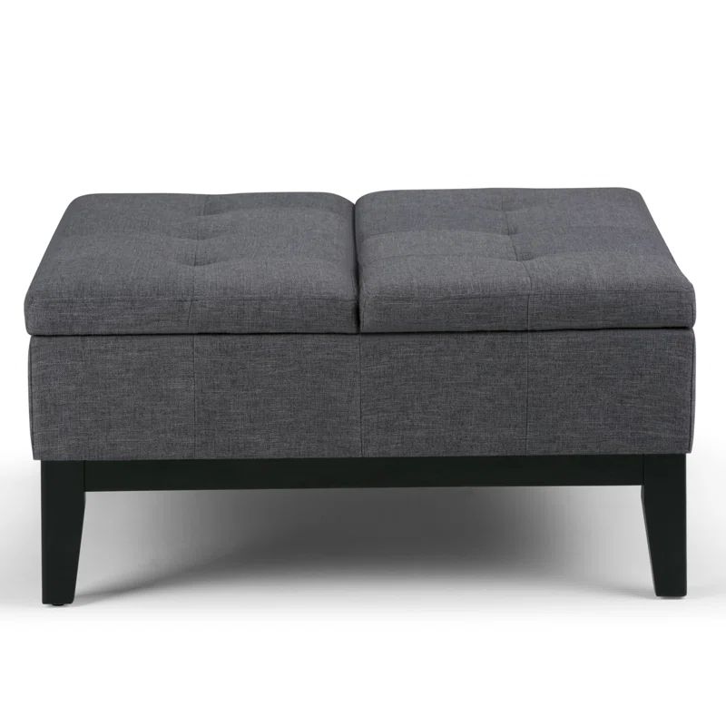 Slate Gray Tufted Cocktail Bench Ottoman with Inner Tray Storage