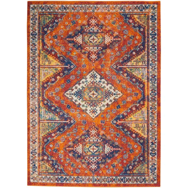 Bohemian Spirit Orange Diamond Synthetic 5'3" x 7'3" Area Rug