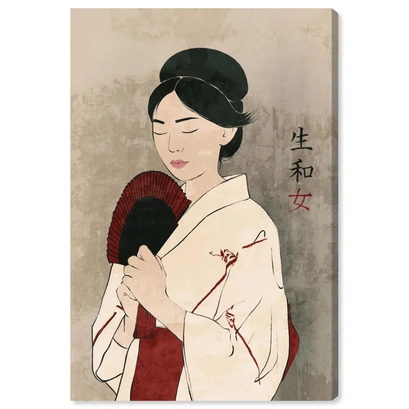 Vintage Japanese Art Print on Canvas, 15" x 10"