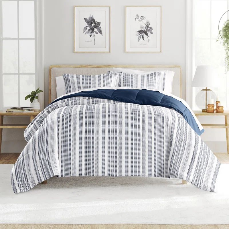 Twin Blue and White Down Alternative Reversible Comforter Set
