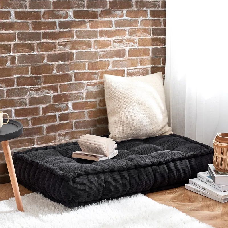 Black Ultra Thick Tufted Rectangular Floor Pillow