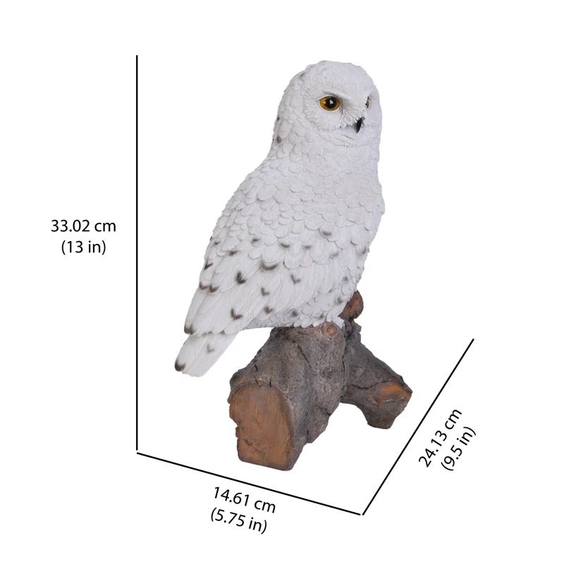 White Snowy Owl on Stump Polyresin Garden Statue