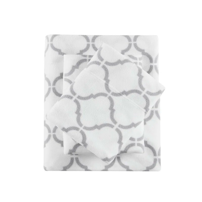 Twin Grey Geo Microfiber Flannel Sheet Set