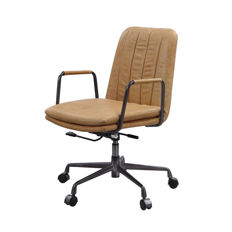 Industrial Black Faux Leather Swivel Office Chair with Channel Tufting