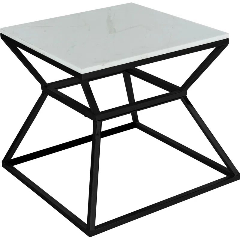 Black Metal Frame Square Marble Side Table