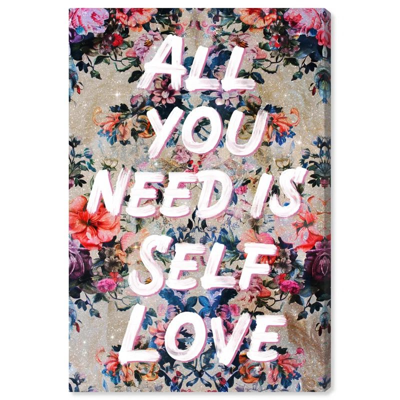 Pink and White Self Love Canvas Wall Art, 15" x 10"