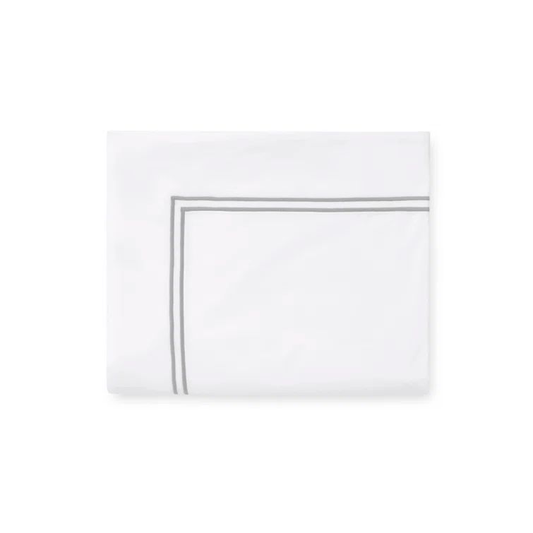 Twin White/Silver Egyptian Cotton Satin Embroidered Flat Sheet Set