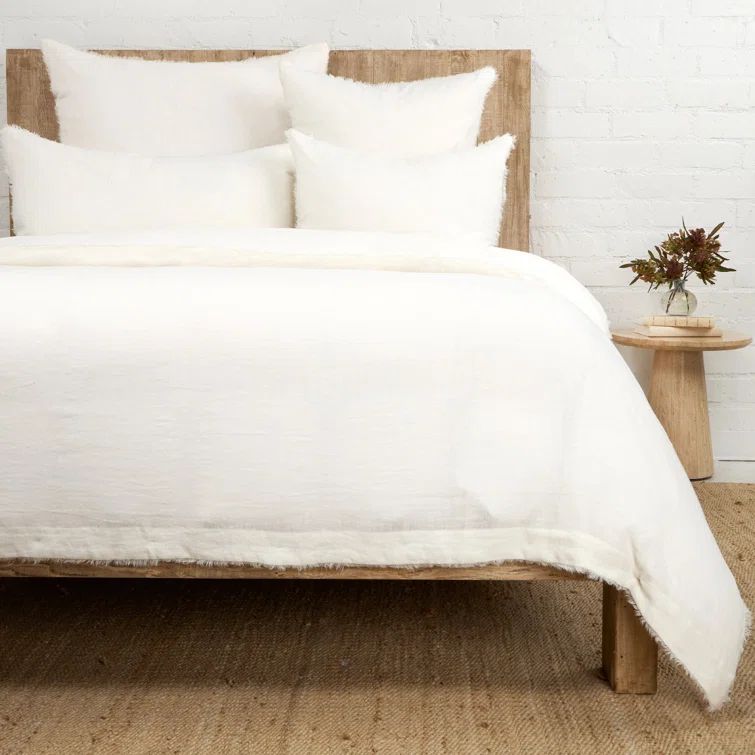 Cream Queen Size Washed Linen Duvet Cover Set