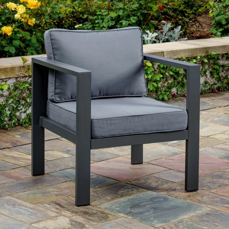 Gray Charcoal Powder-Coated Aluminum Lounge Chair with Cushions