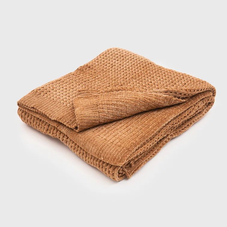 EverGrace Ginger Waffle Knit Cotton Throw Blanket