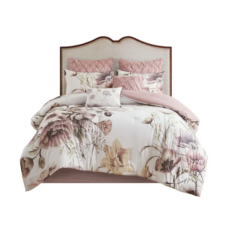 Cassandra Blush Floral Cotton Queen Comforter Set