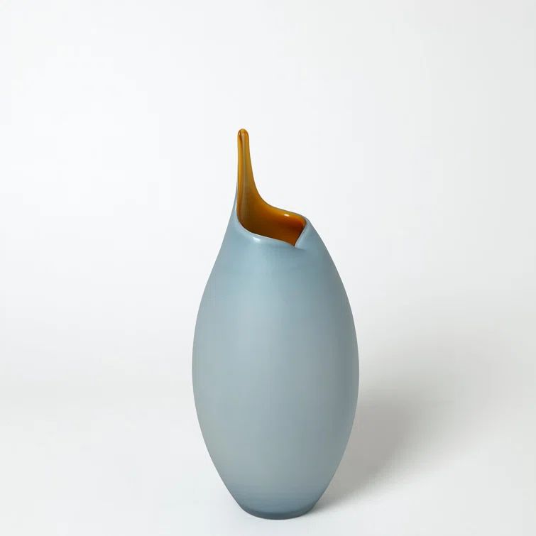 Amber and Blue Frosted Glass Decorative Vase