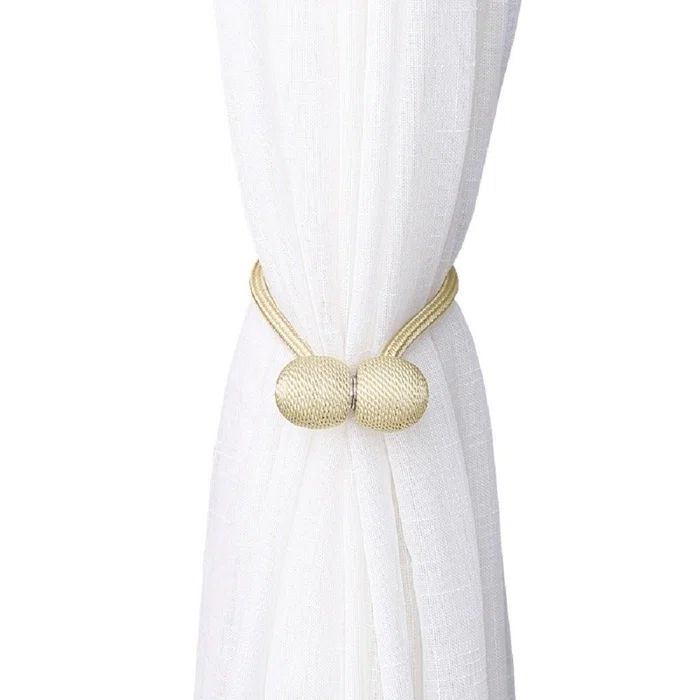 Beige Fabric Magnetic Curtain Tieback Set with Black Finish