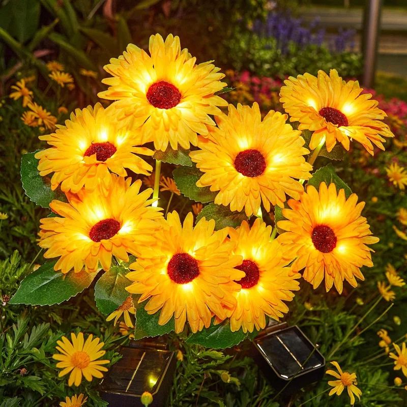 Yellow Daisy Solar Garden Lights with 39 LED Beads, 4 Pack