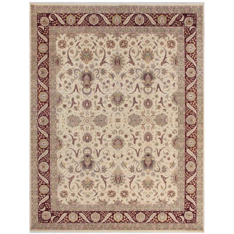 Elegant Baku Floral Ivory Wool 9' x 12' Hand-Knotted Rug