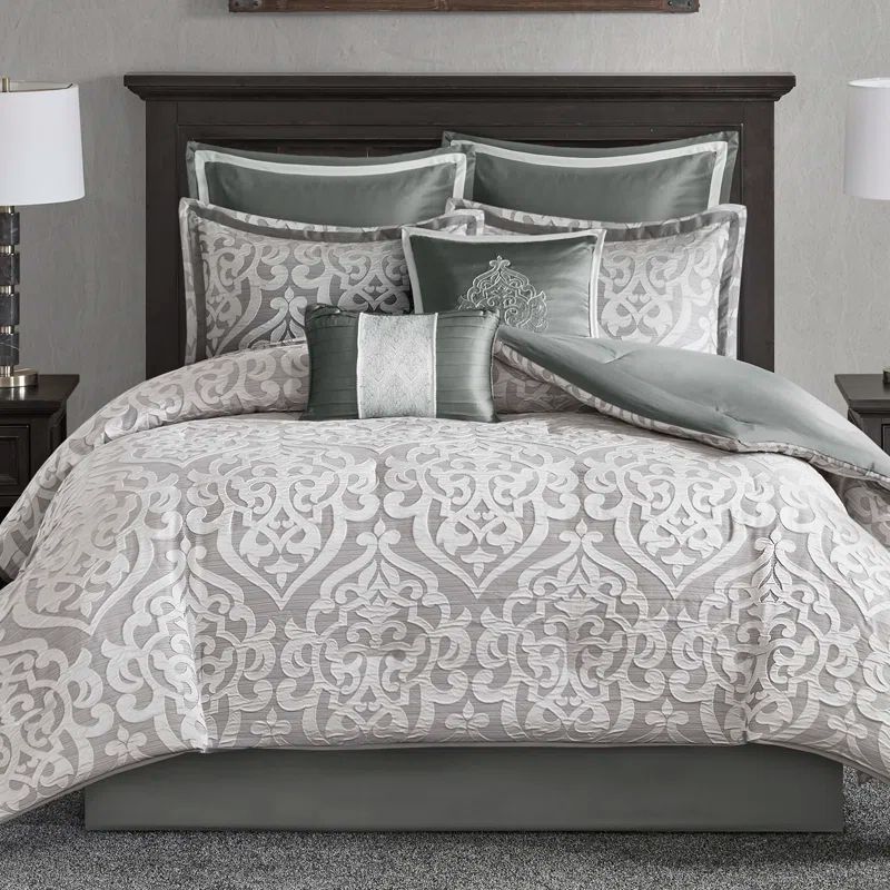 King Silver Microfiber 8-Piece Comforter Set with Graphic Detail