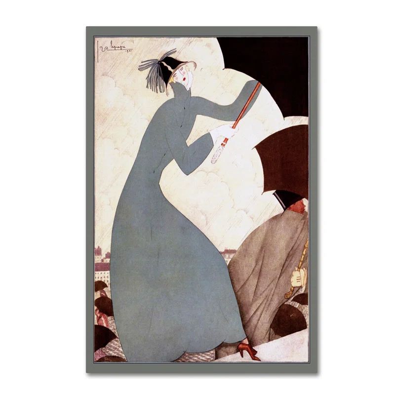 Vintage Art Deco Fashion Women Canvas Print in Gray and Black