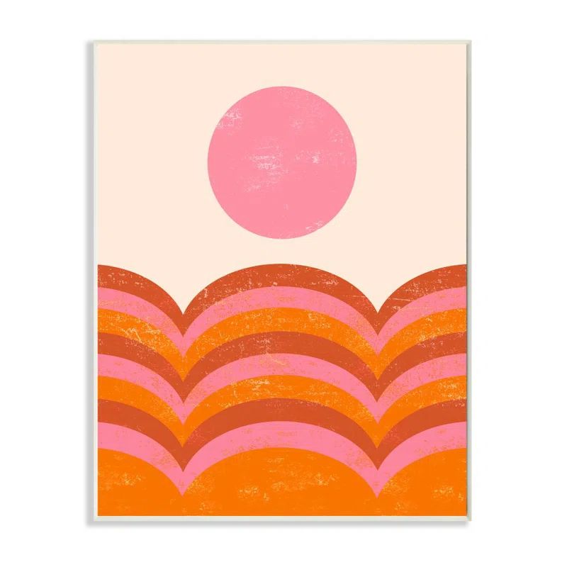 Retro Pink and Orange Sunset Wood Wall Plaque, 13 x 19