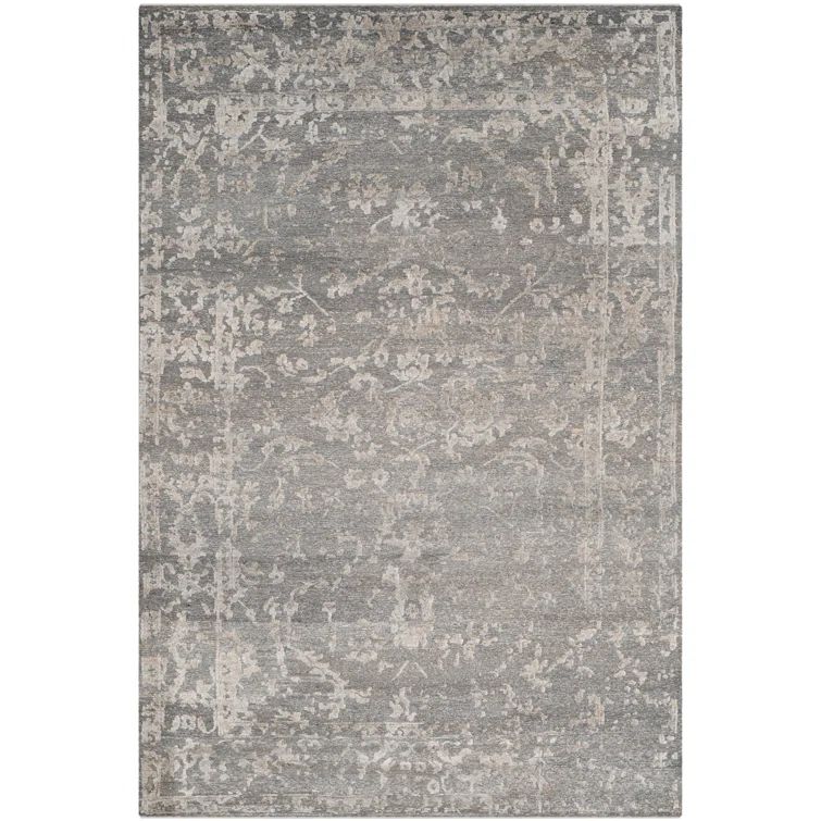 Gray Hand-Knotted Wool and Silk 6' x 9' Area Rug