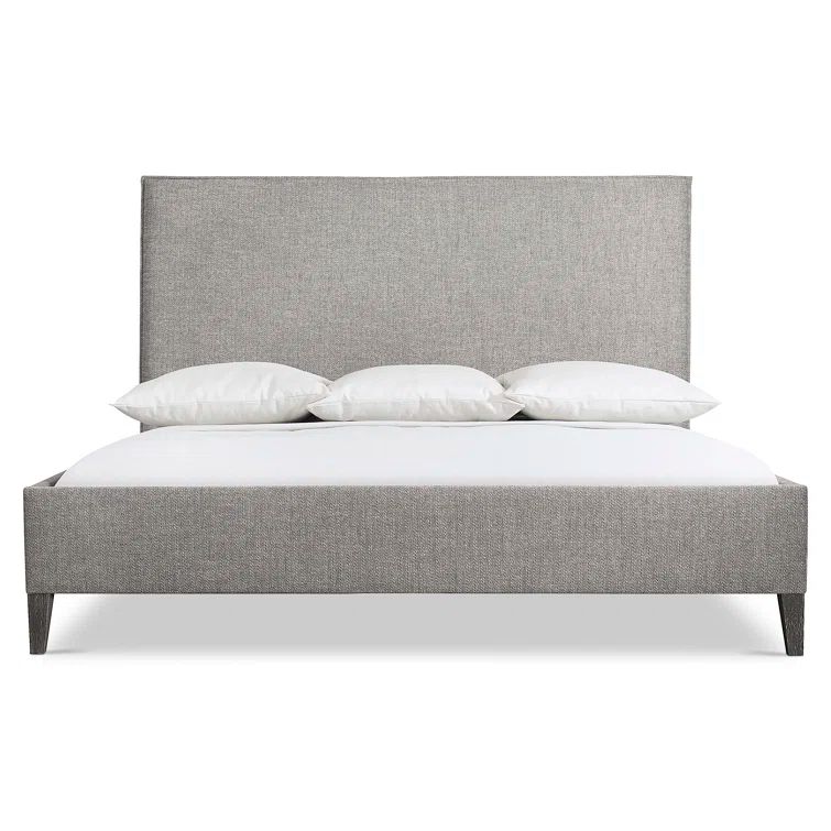 Gray Upholstered Queen Bed with Headboard and Slats
