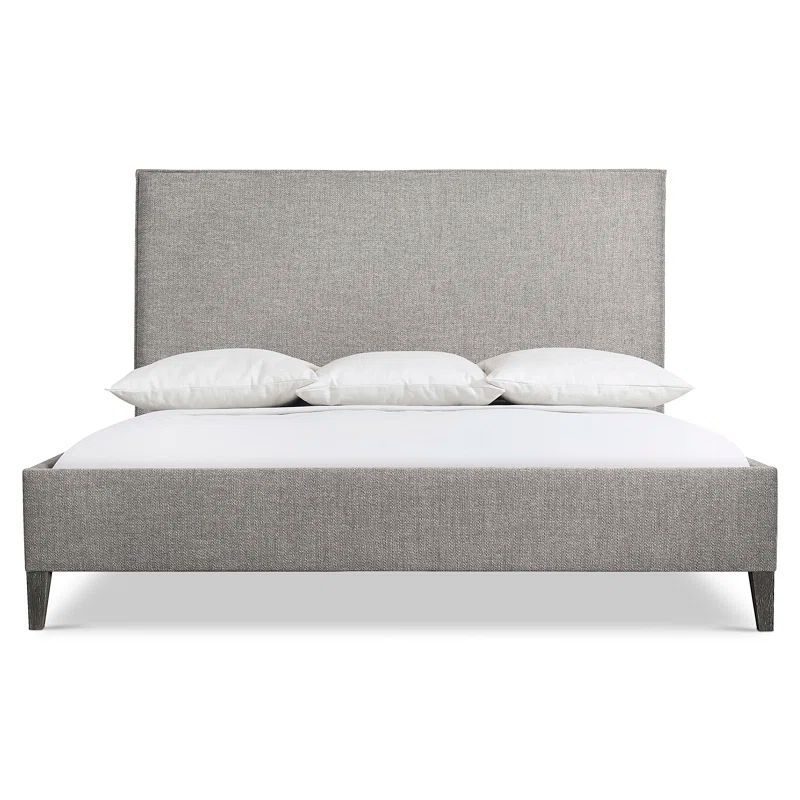 Gray Upholstered King Bed with Headboard and Slats