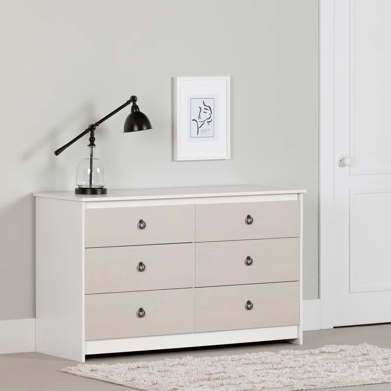Plenny White and Blue 6-Drawer Double Dresser