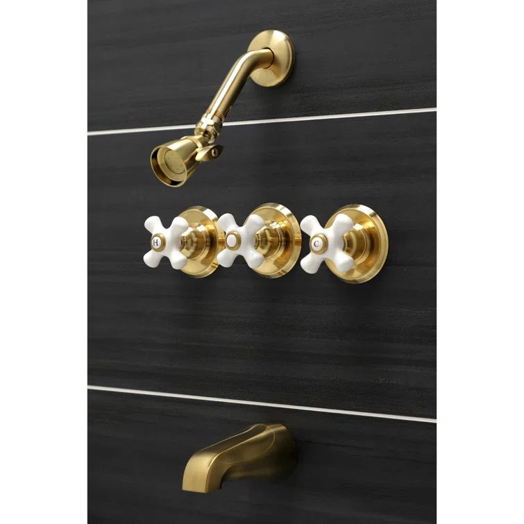 Oil Rubbed Bronze Triple-Handle Wall Mounted Tub and Shower Faucet