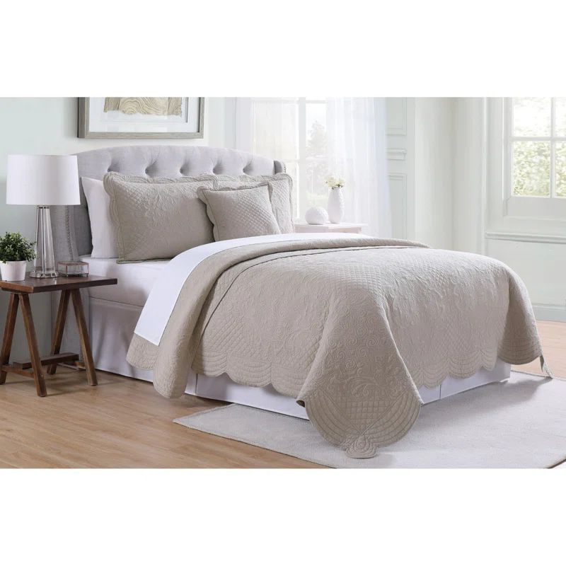Tan Cotton Twin Quilt Set with Textured Shams
