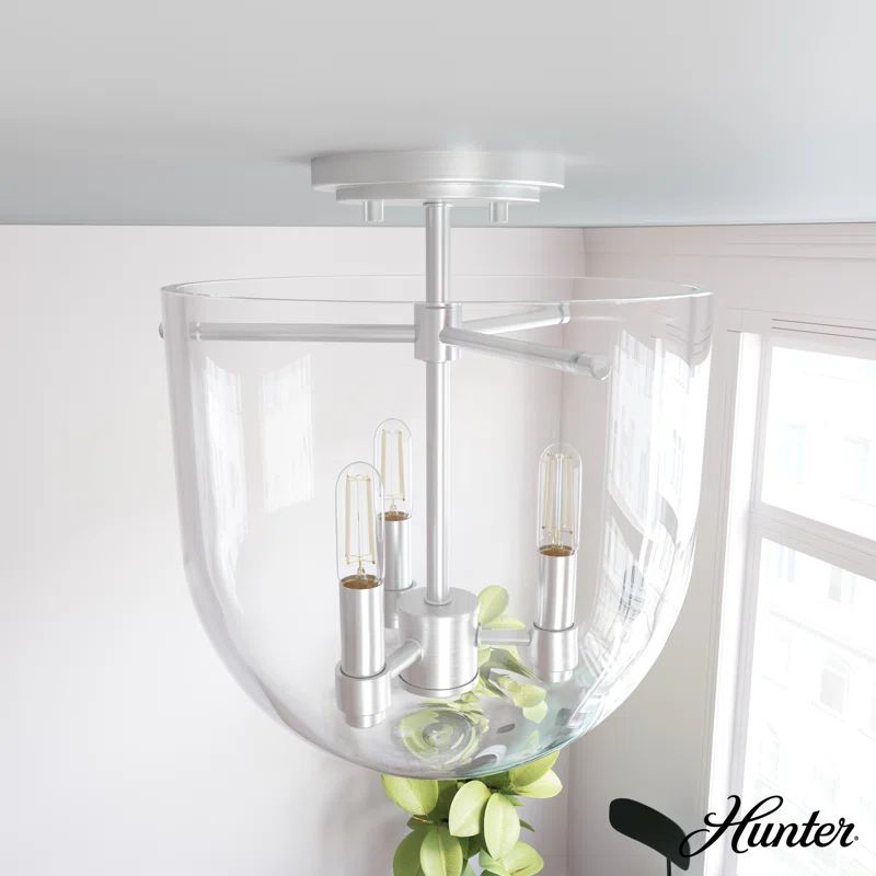 Sacha 11" Brushed Nickel and Glass Semi-Flush Mount Light