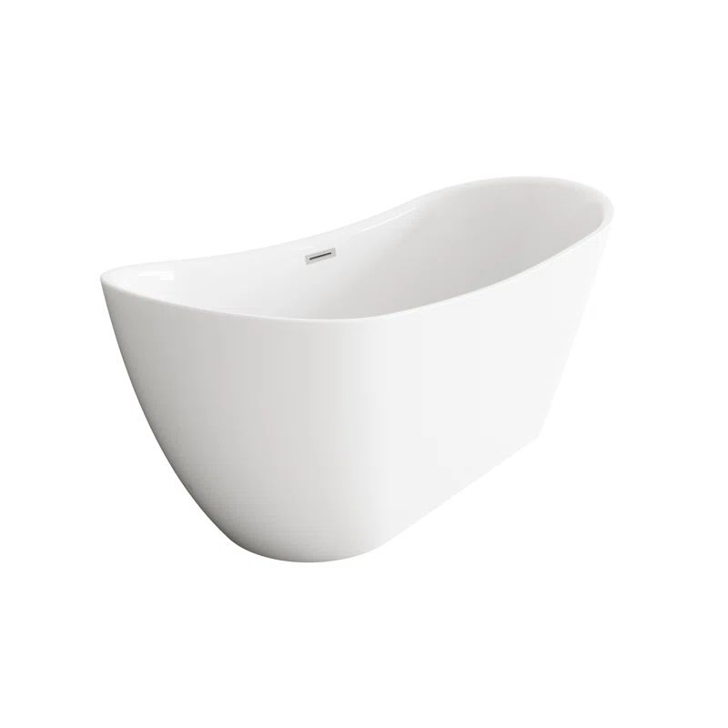 67 Inch Glossy White Acrylic Freestanding Bathtub with Brushed Nickel Trim