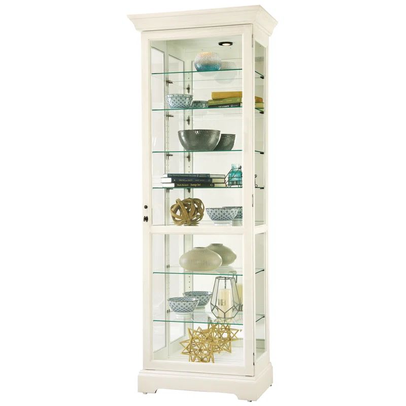 Tall White Glass Lighted Curio Cabinet with Adjustable Shelves
