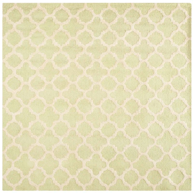 Hand-Tufted Light Green and Ivory Wool Square Area Rug