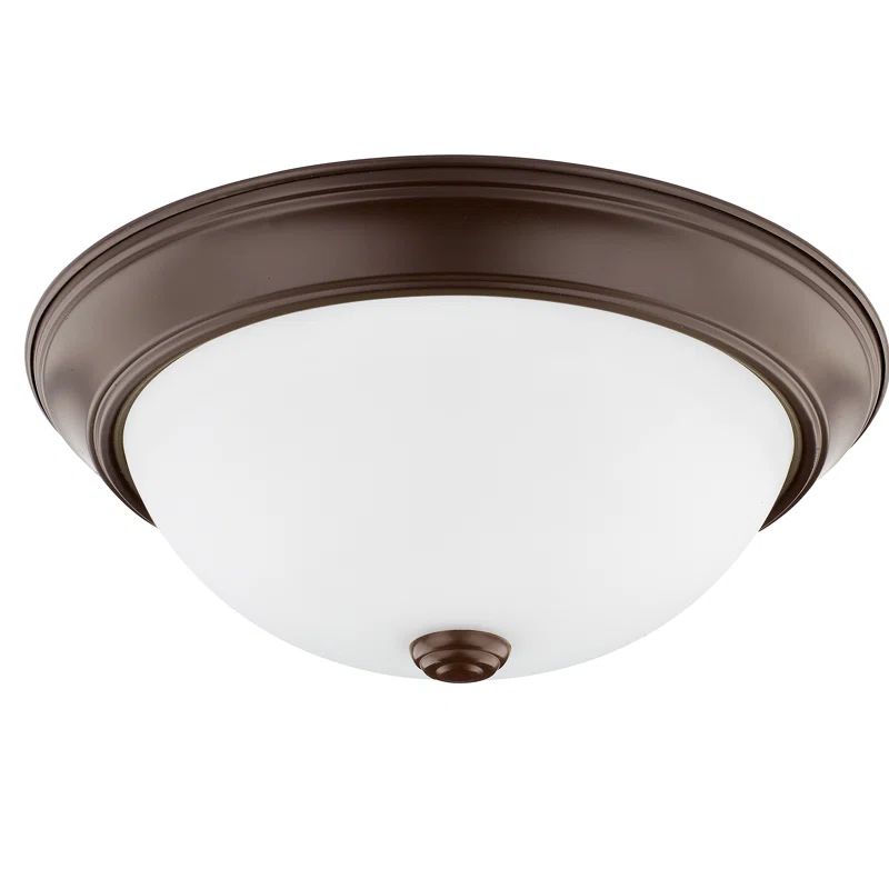Bronze Indoor/Outdoor Flush Mount Light with Soft White Glass Bowl Shade