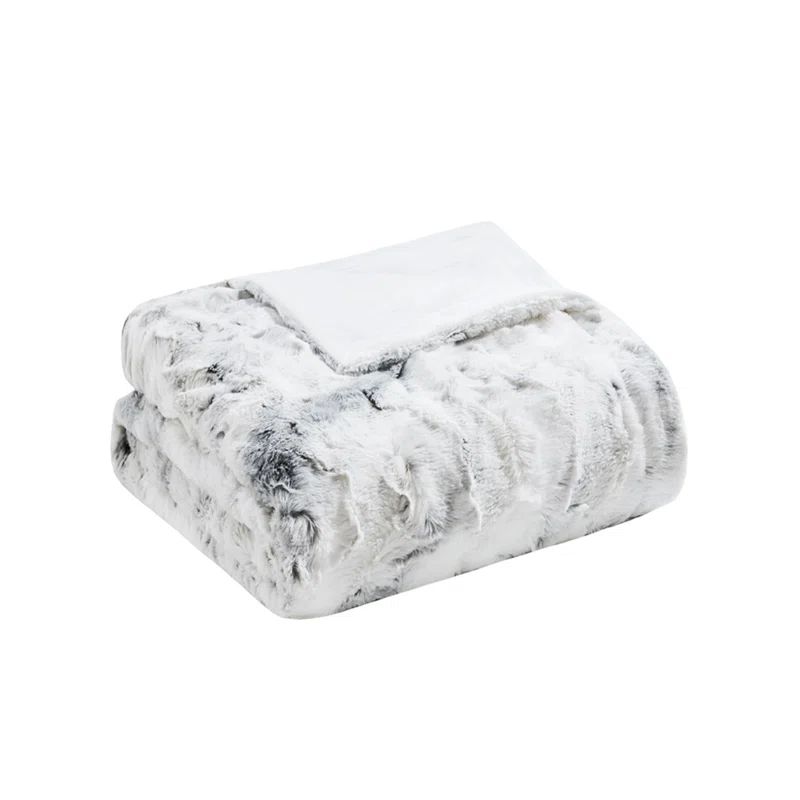Oversized Grey Faux Fur Reversible Winter Throw