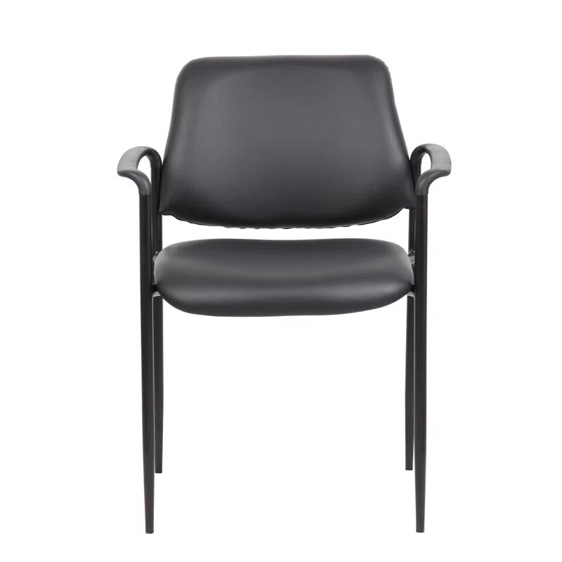 Black Caressoft Vinyl Stackable Chair with Fixed Arms