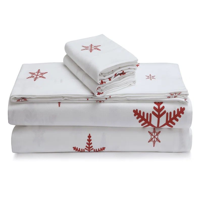 Bianca Snowflakes Queen Cotton Flannel Deep Pocket Sheet Set