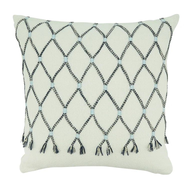 18" White Cotton Cord Appliqué Design Throw Pillow