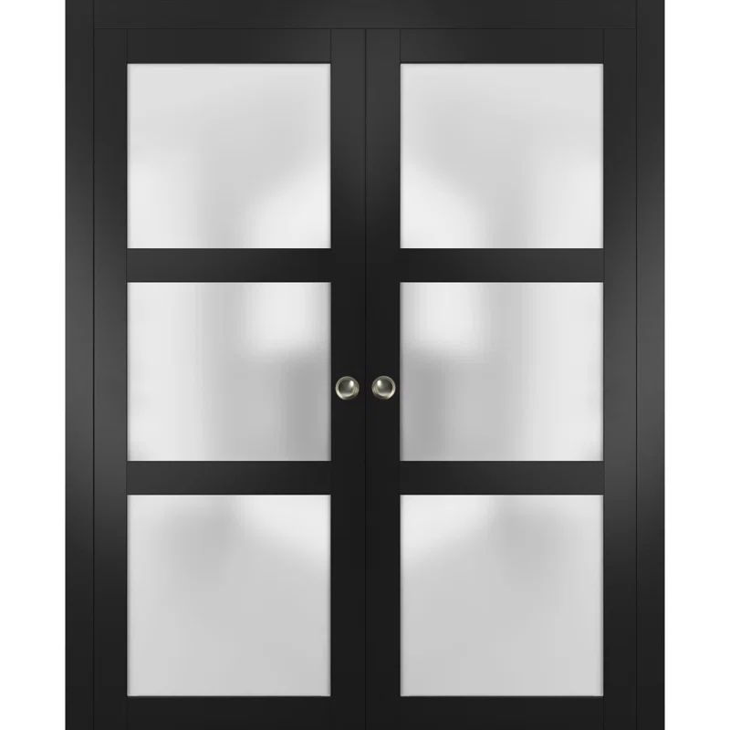 Matte Black 60 x 80 Inch Solid Wood French Pocket Doors