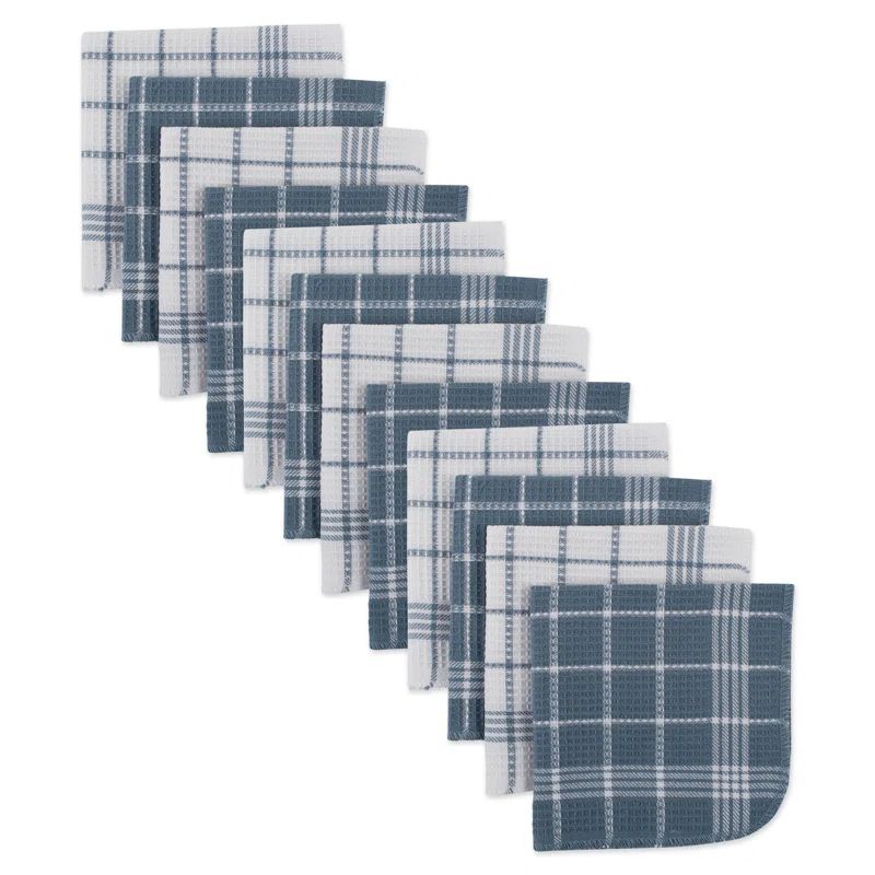Blue and White Cotton Waffle Weave Dishcloth Set of 12