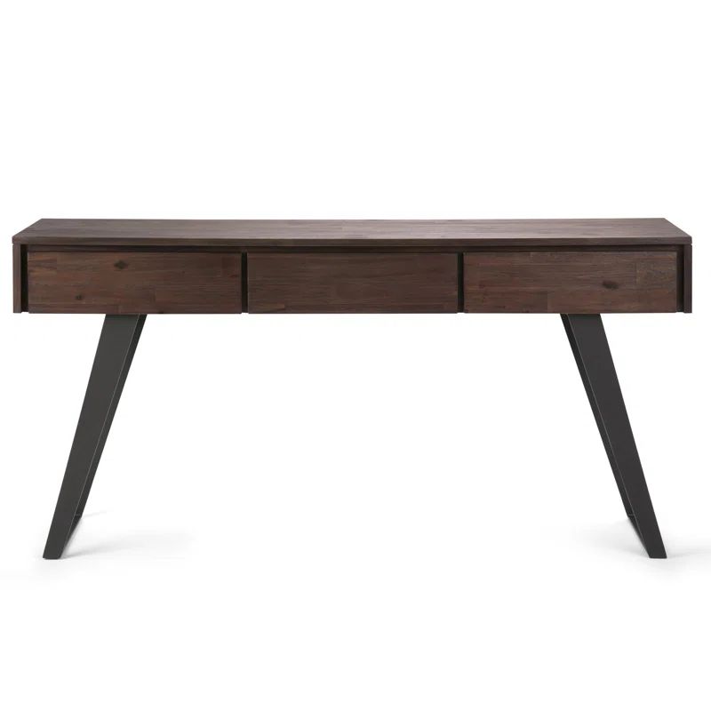 Charcoal Brown Acacia Wood Desk with Drawer and Keyboard Tray