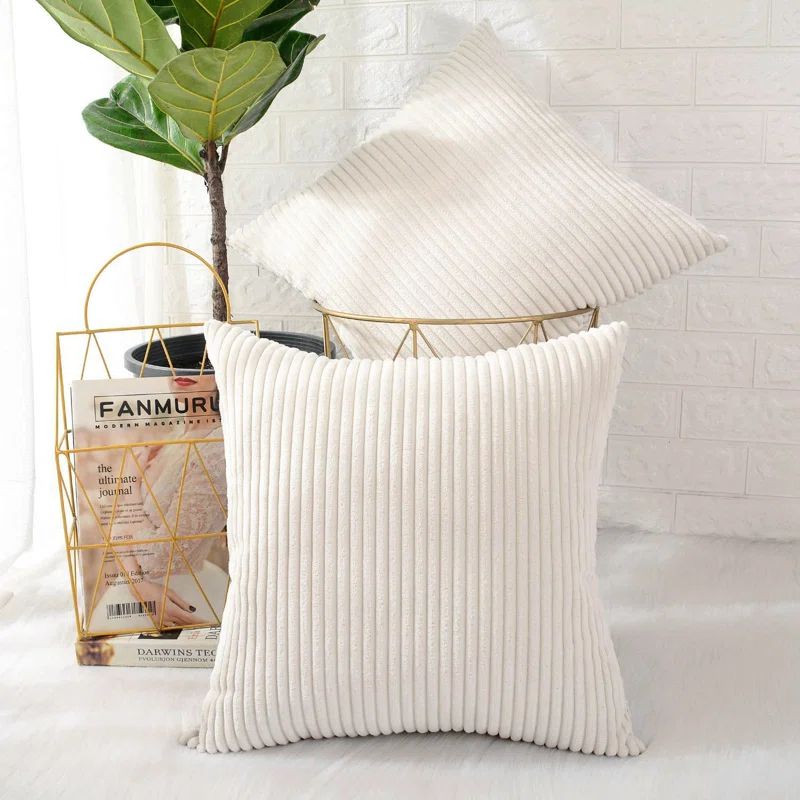Navy Blue Corduroy Square Throw Pillow Set, 18" x 18"